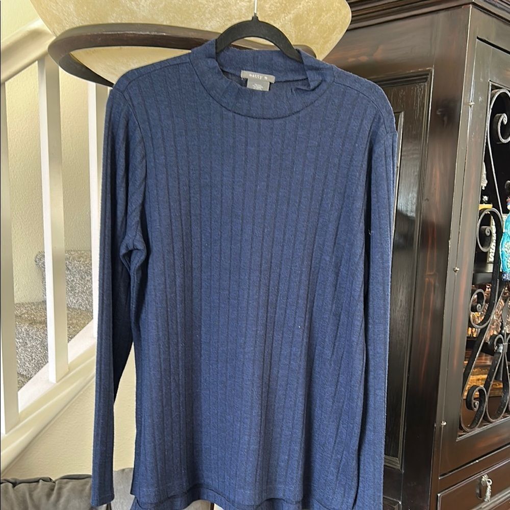Navy Blue Ribbed Long Sleeve Top